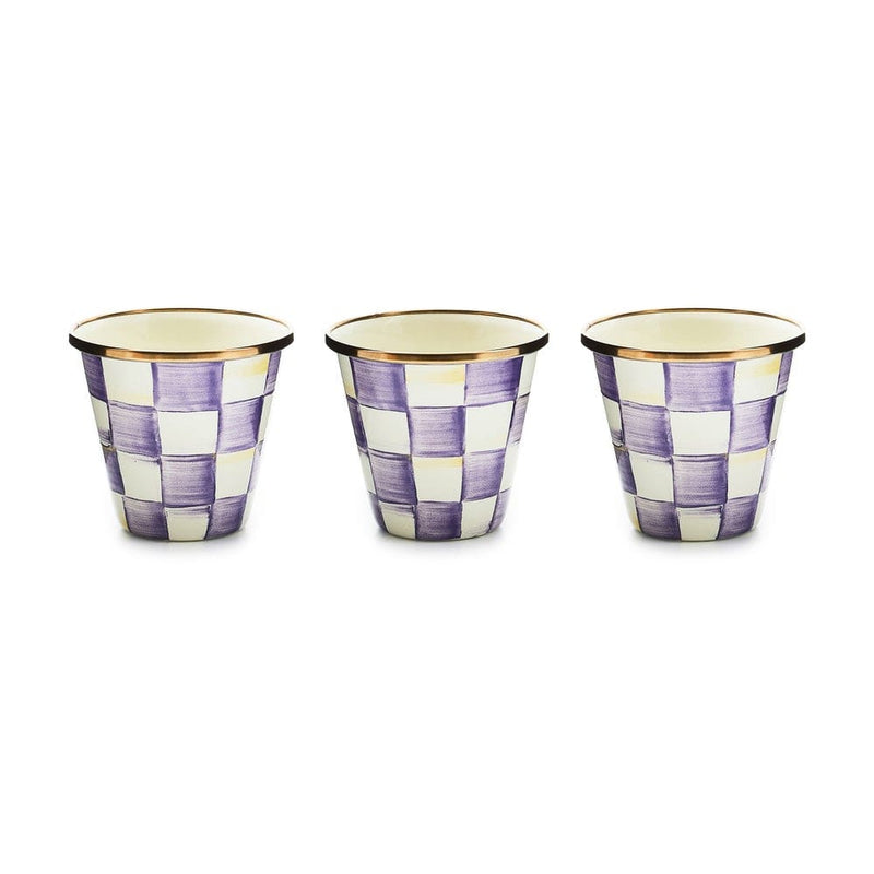 MacKenzie-Childs Violet Check Herb Pots, Set of 3