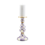 MacKenzie-Childs Violet Check Large Pillar Candlestick