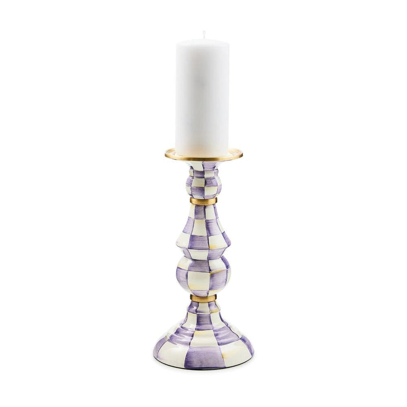 MacKenzie-Childs Violet Check Large Pillar Candlestick