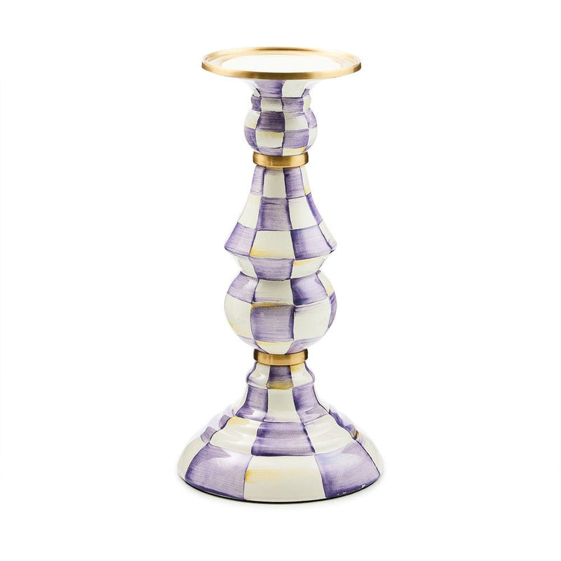 MacKenzie-Childs Violet Check Large Pillar Candlestick