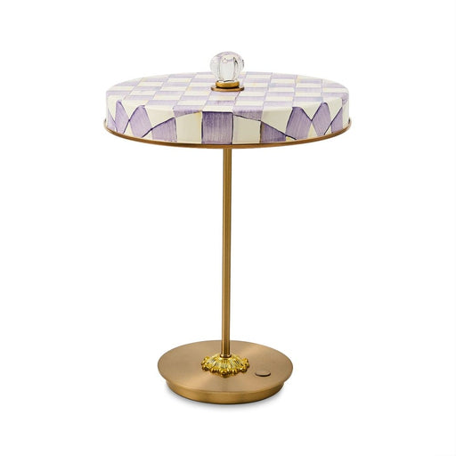 MacKenzie-Childs Violet Check LED Rechargeable Disk Table Lamp