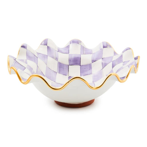 MacKenzie-Childs Violet Check Medium Ceramic Fluted Serving Bowl