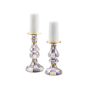 MacKenzie-Childs Violet Check Medium Pillar Candlestick