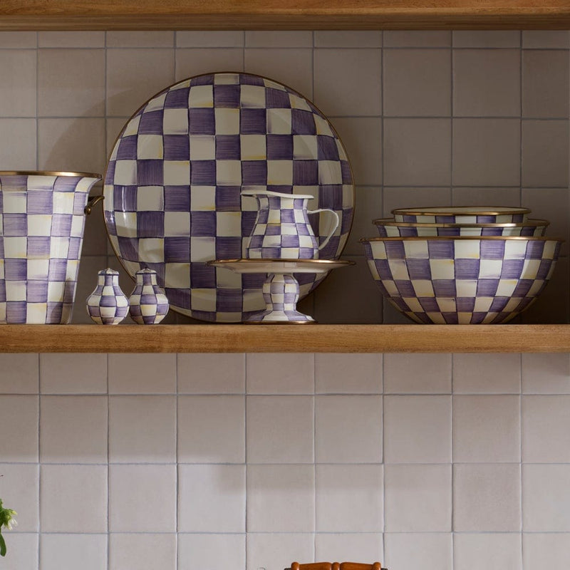 MacKenzie-Childs Violet Check Mini Pedestal Platter