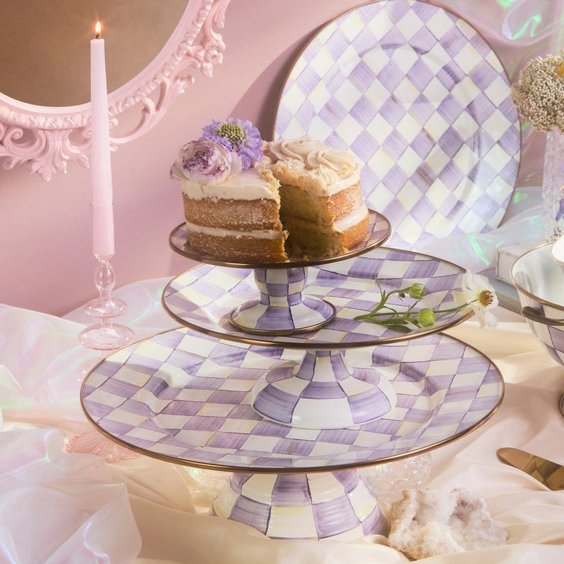 MacKenzie-Childs Violet Check Mini Pedestal Platter