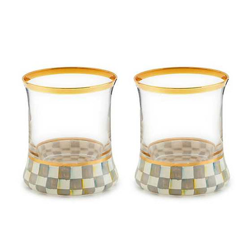 MacKenzie-Childs Water Glass Sterling Check Tumbler Glass, Set of 2