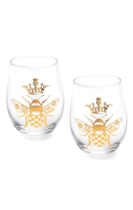 MacKenzie-Childs Wine Glasses Queen Bee Stemless Wine Glasses - Set of 4