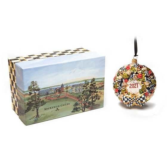 MacKenzie-Childs Wreaths Glass Ornament - Della Robbia Dated Wreath