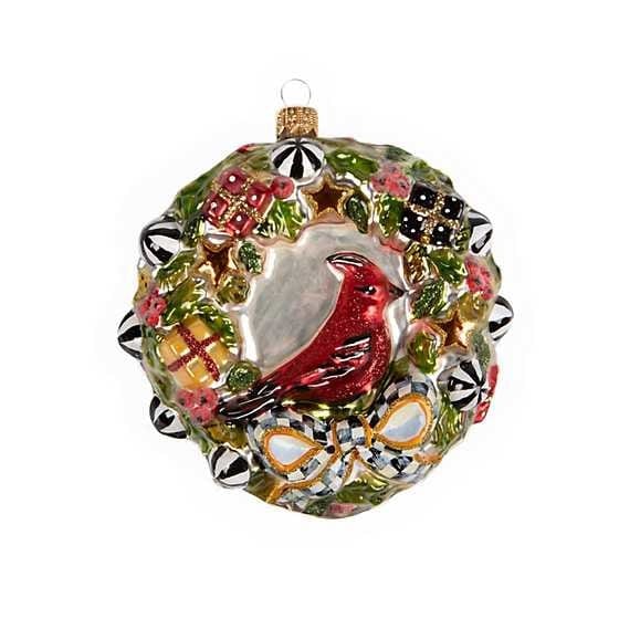 MacKenzie-Childs Wreaths Glass Ornament - Jolly Dated Wreath