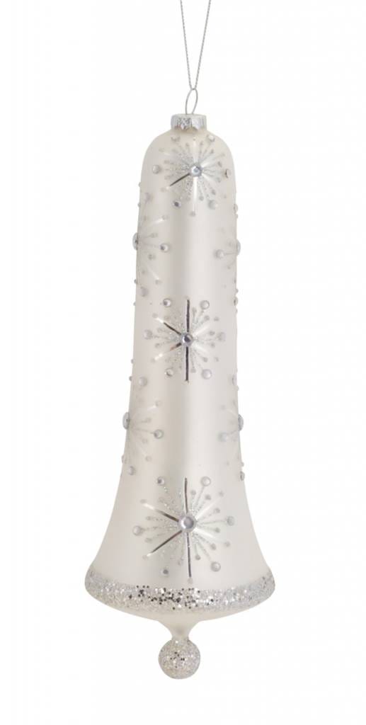 Melrose International Ornaments BELL ORNAMENT 10"H GLASS - White/Silver
