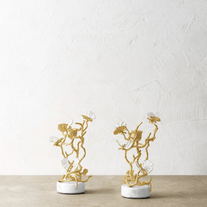 Michael Aram candle holder Butterfly Ginkgo Gold Candleholders S/2