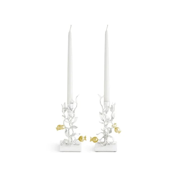 Michael Aram Candle Holders Pomegranate Silver & Gold Candleholders S/2