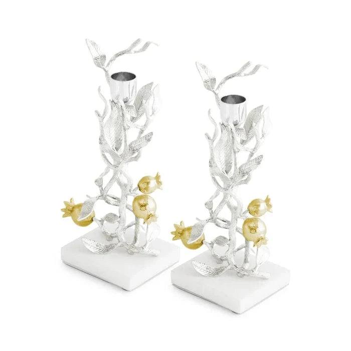 Michael Aram Candle Holders Pomegranate Silver & Gold Candleholders S/2
