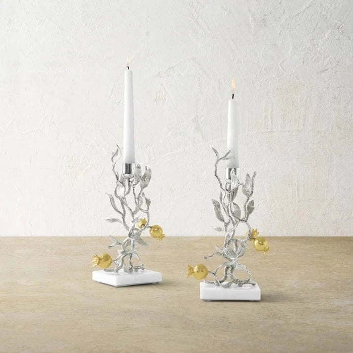 Michael Aram Candle Holders Pomegranate Silver & Gold Candleholders S/2