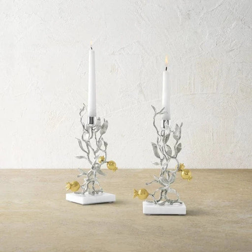 Michael Aram Candle Holders Pomegranate Silver & Gold Candleholders S/2