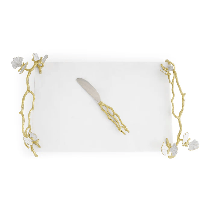 Michael Aram Cheese Board Butterfly Ginkgo Gold Cheeseboard with Spreader