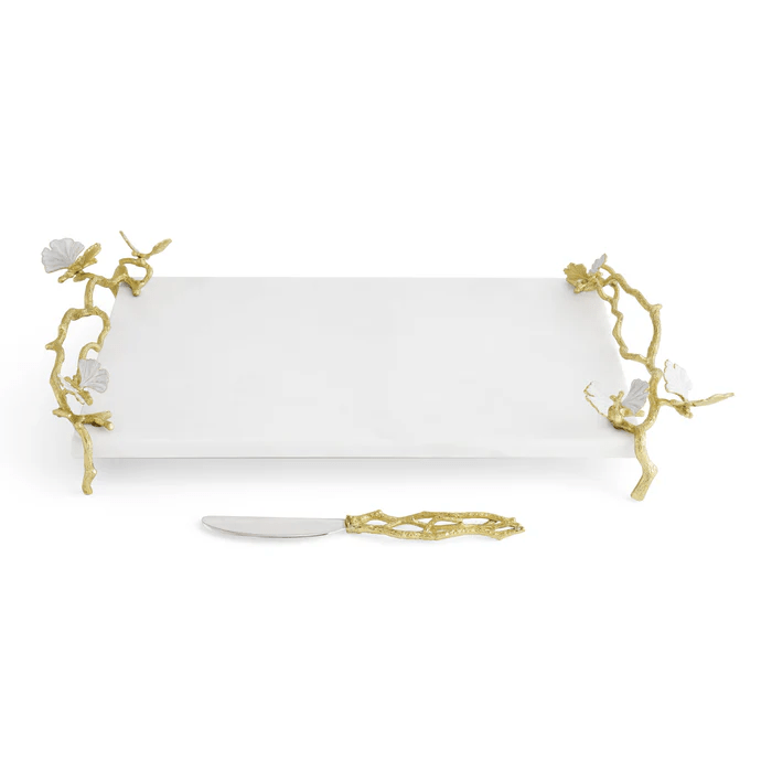 Michael Aram Cheese Board Butterfly Ginkgo Gold Cheeseboard with Spreader