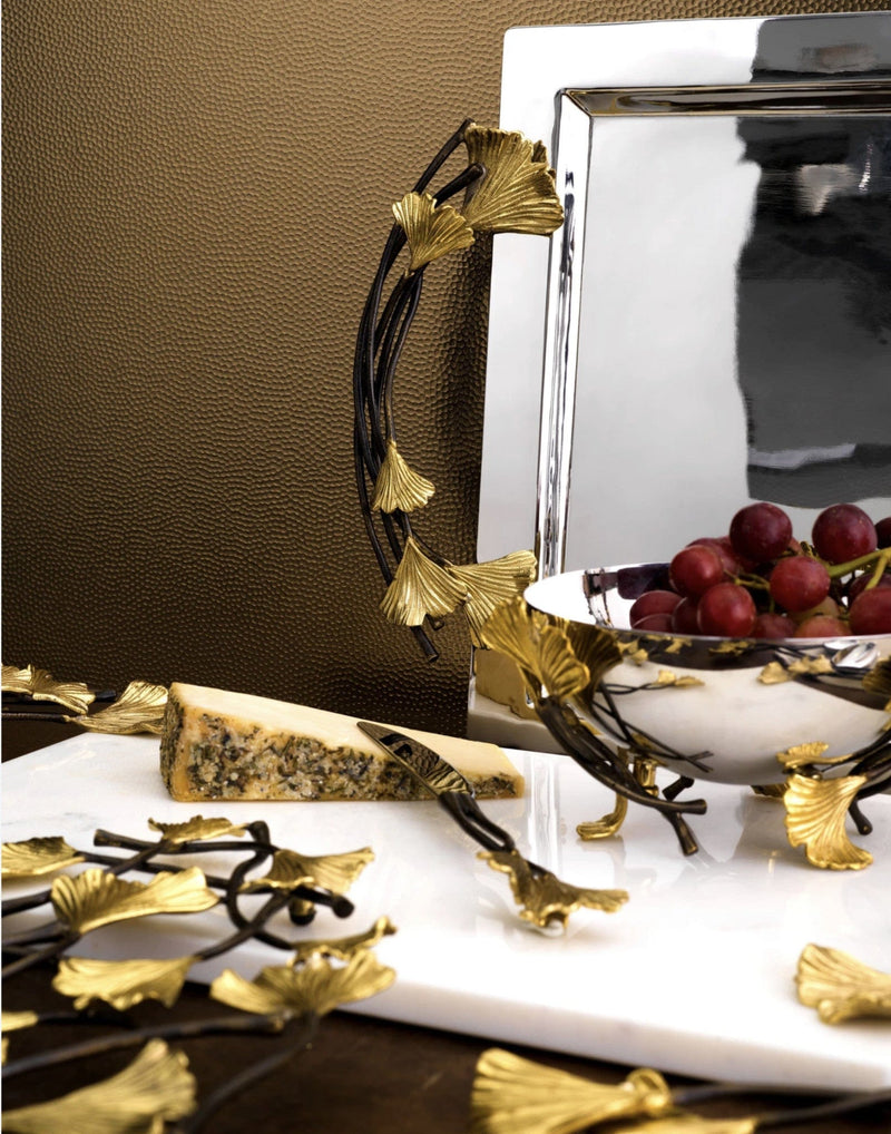 Michael Aram Golden Ginkgo Large Cheese Board w/ Knife