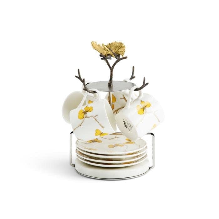 Michael Aram Mugs Michael Aram Butterfly Ginkgo Gold Demitasse Set with Stand
