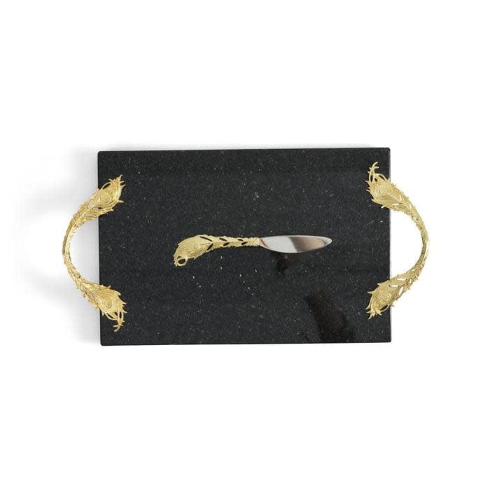 Michael Aram Plume Gold Cheeseboard with Knife