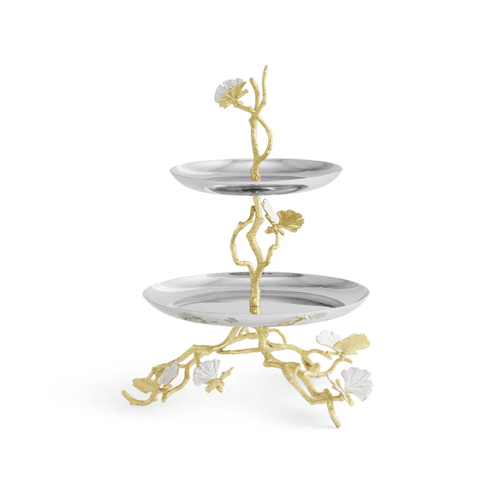 Michael Aram Serving Stands Butterfly Ginkgo Gold Two Tier Etagere