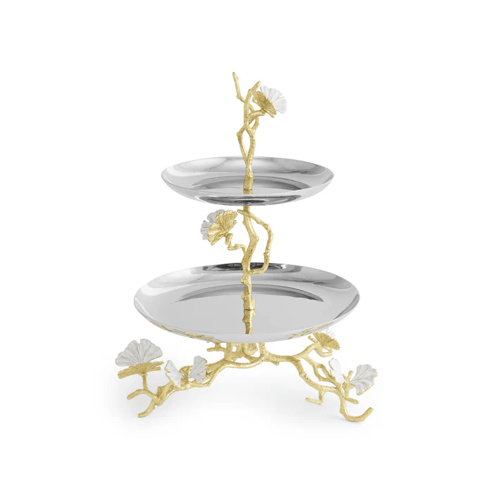 Michael Aram Serving Stands Butterfly Ginkgo Gold Two Tier Etagere