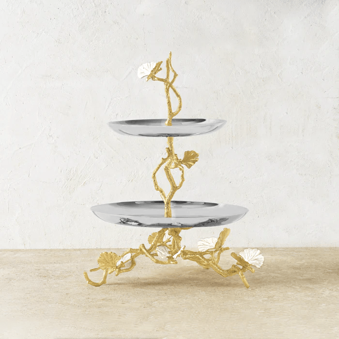 Michael Aram Serving Stands Butterfly Ginkgo Gold Two Tier Etagere