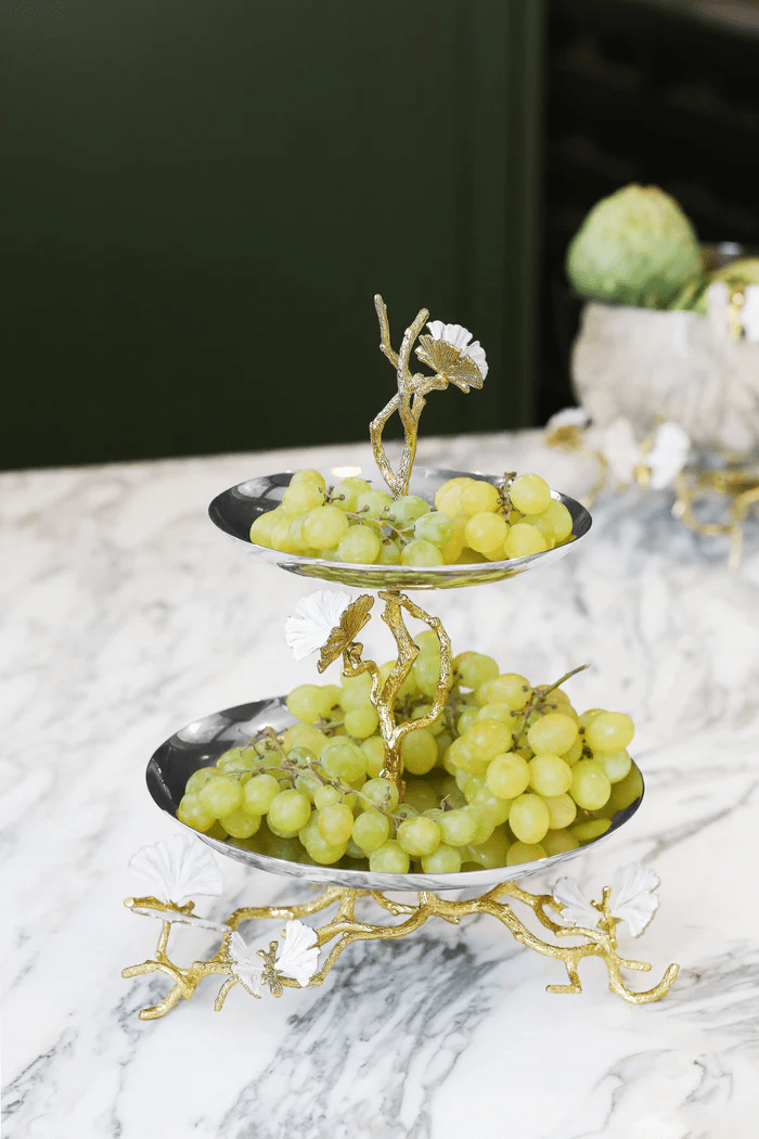 Michael Aram Serving Stands Butterfly Ginkgo Gold Two Tier Etagere