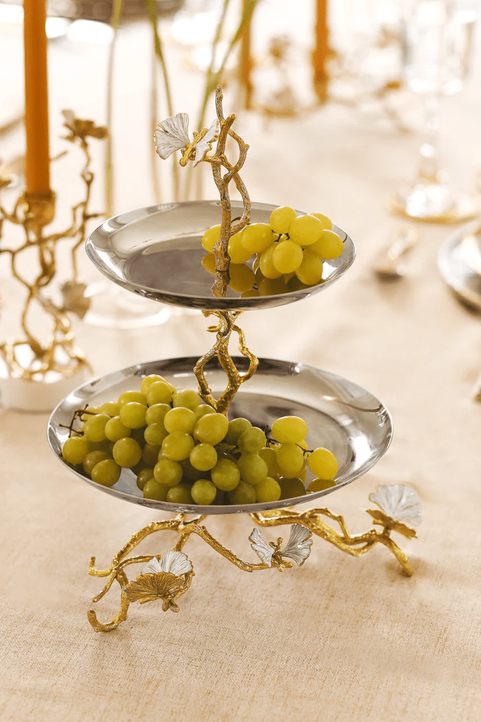 Michael Aram Serving Stands Butterfly Ginkgo Gold Two Tier Etagere
