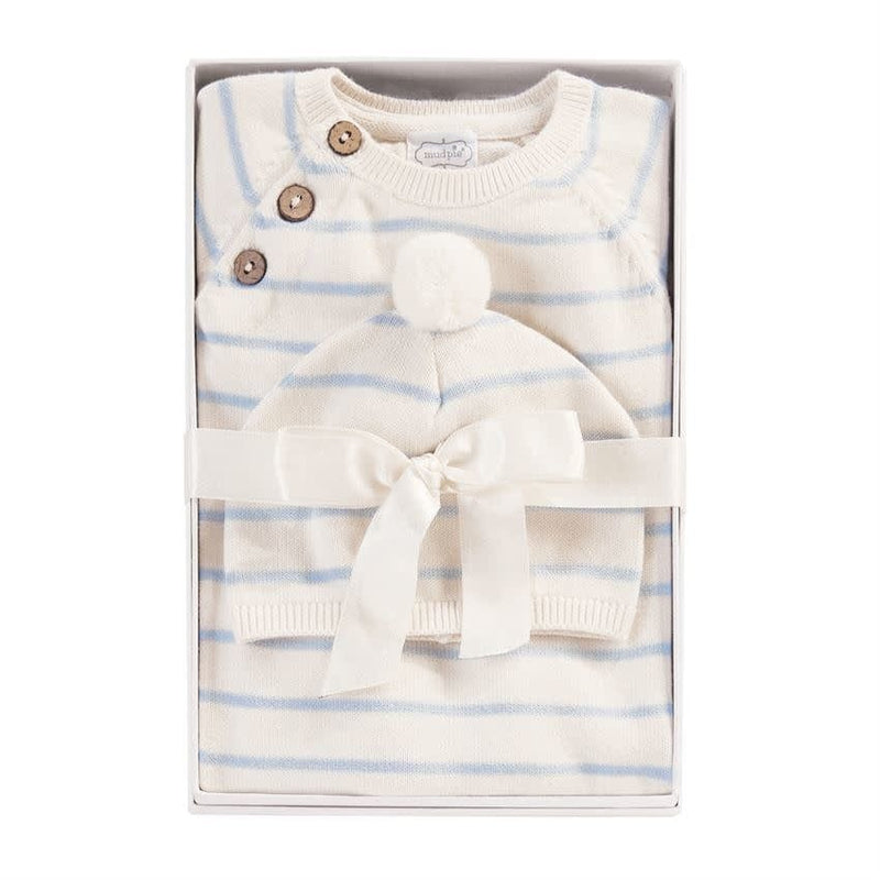 Mud Pie Baby Blue Ivory Knitted Gift Set