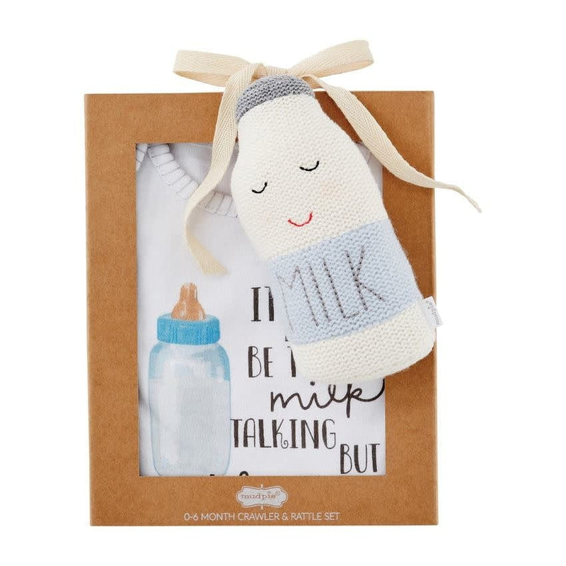 Mud Pie Baby BLUE MILK KNIT RATTLE GIFT SET