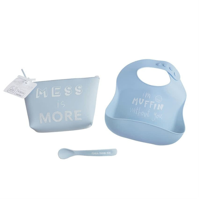Mud Pie Baby BLUE SILICONE FEEDING SET