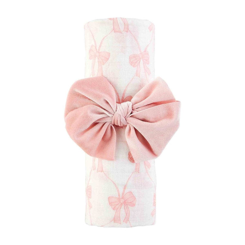 Mud Pie Baby Bow Swaddle & Headband Set
