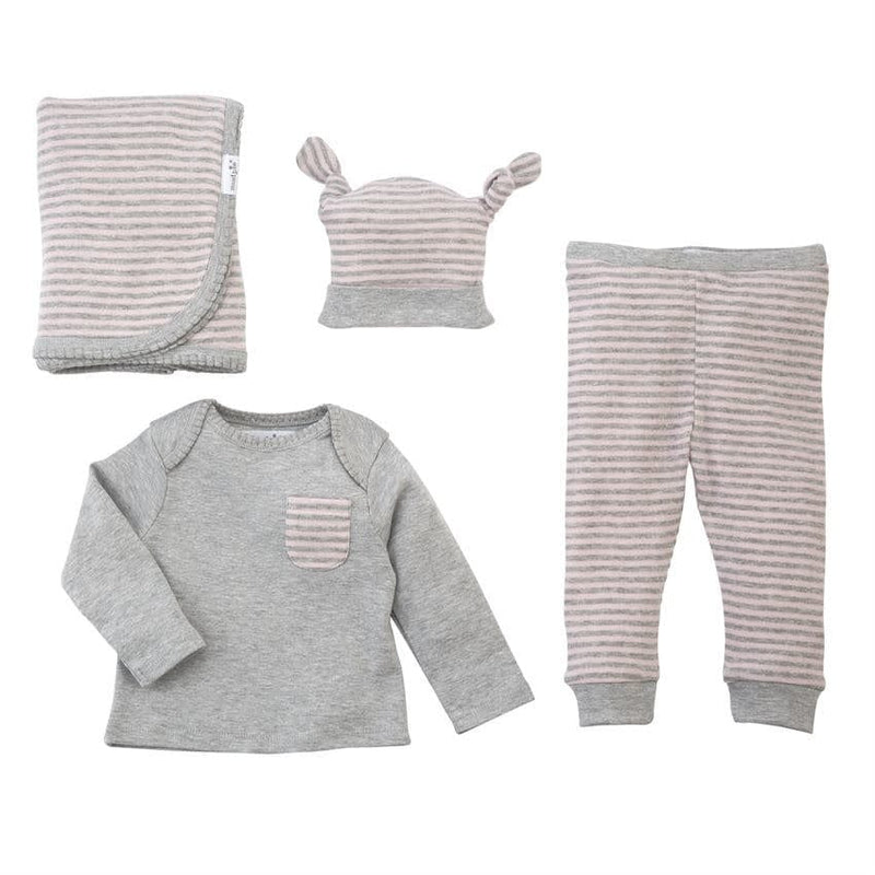 Mud Pie Baby Grey Pink 4 Piece Gift Set