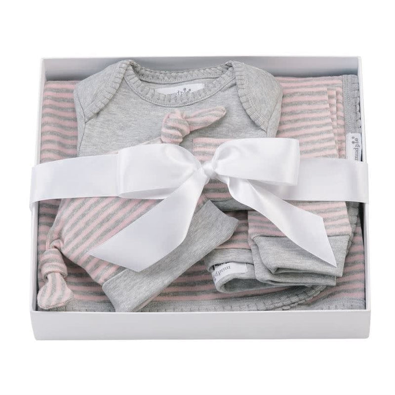 Mud Pie Baby Grey Pink 4 Piece Gift Set