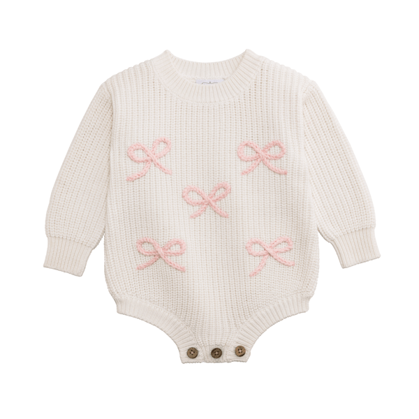 Mud Pie Baby Mud Pie Bow Chainstitch Baby Sweater Bubble - 6-9 Months