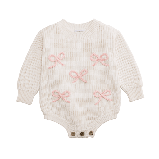 Mud Pie Baby Mud Pie Bow Chainstitch Baby Sweater Bubble - 6-9 Months