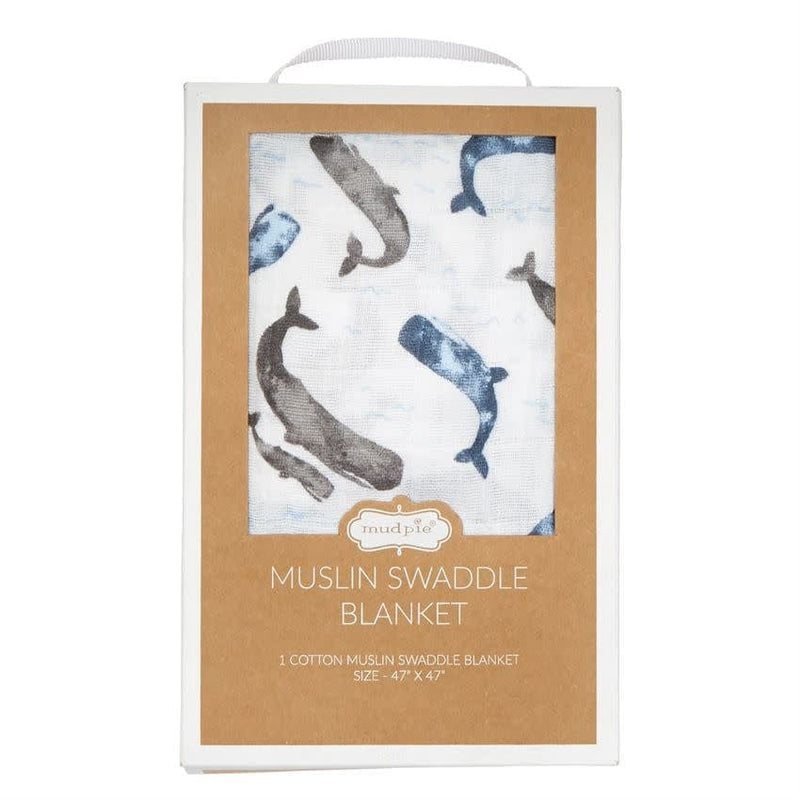 Mud Pie Baby Muslin Whale Swaddle Blanket