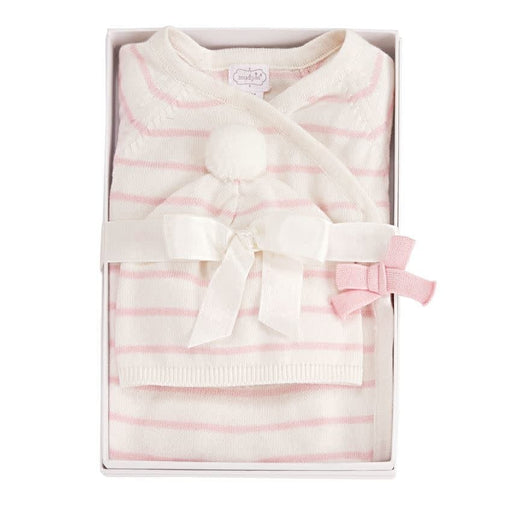 Mud Pie Baby Pink & Ivory Stripe Knitted Gift Set