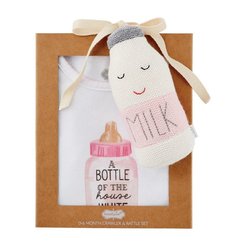 Mud Pie Baby PINK MILK KNIT RATTLE GIFT SET