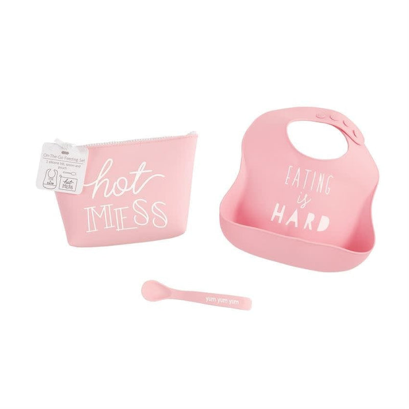 Mud Pie Baby PINK SILICONE FEEDING SET
