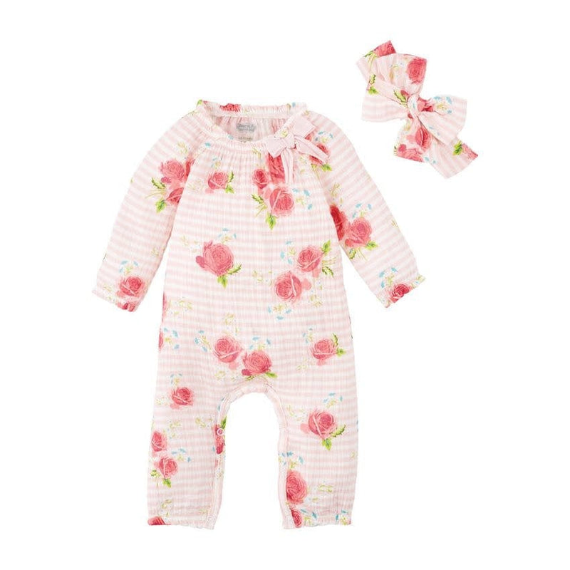 Mud Pie Baby STRIPE ROSE SLEEPER
