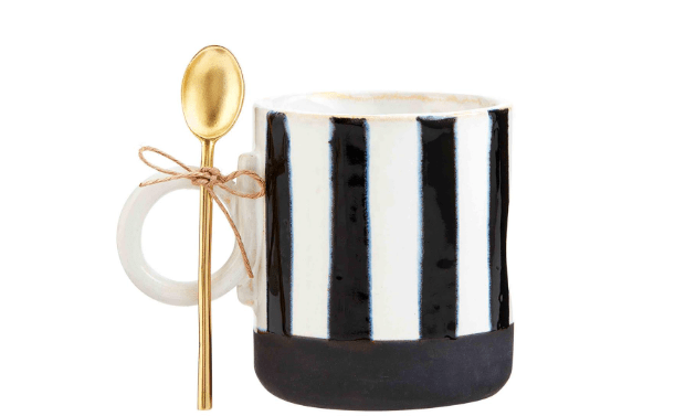 Mud Pie Black Stripe Coffee Mug Set