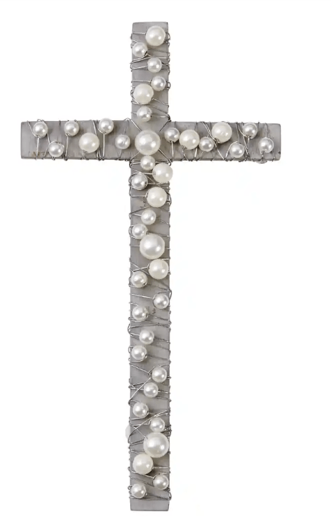 Mud Pie Gray Wood Cross with Pearls