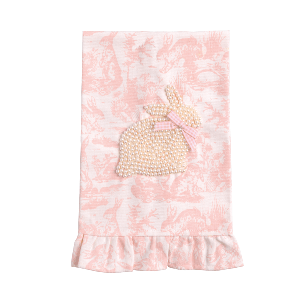 Mud Pie Kitchen Towel Mud Pie Pink Toile Bunny Pearl Towel Final Sale