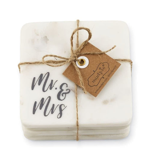Mud Pie Mr & Mrs Marble Coaster Set