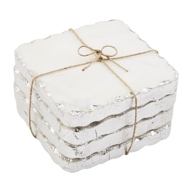 Mud Pie SILVER MARBLE COASTER SET