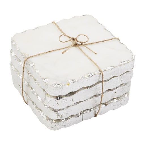Mud Pie SILVER MARBLE COASTER SET