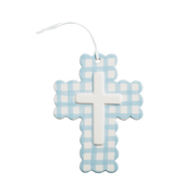 MudPie Baby Blue Ceramic Gingham Cross