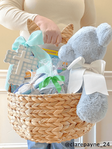 MudPie Baby Blue Ceramic Gingham Cross